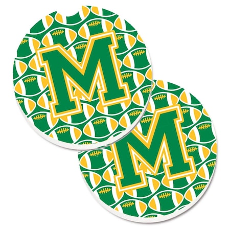 Carolines Treasures Letter M Football Green and Gold  Cup Holder Car Coaster, PK2 CJ1069-MCARC